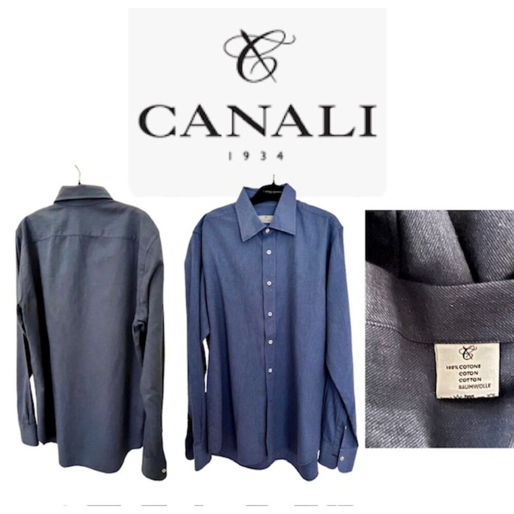 SZ L Canali 1934 Made in Italy Men's Blue Long Sleeve Dress Shirt